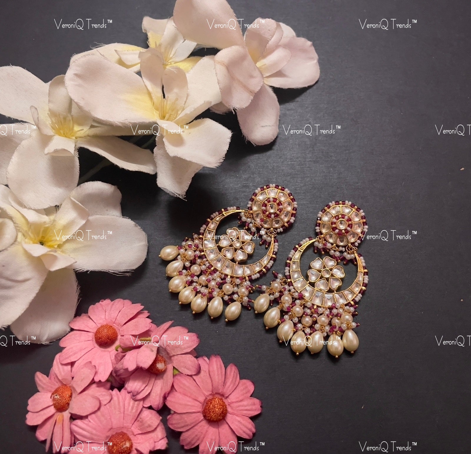 VeroniQ Trends-Gold Plated Pachi Kundan Chandbali Earrings Pachi Kundan-Gold Plated-Wedding Jewellery-Punjabi Jewellery-South Indian-Thappa Jewellery