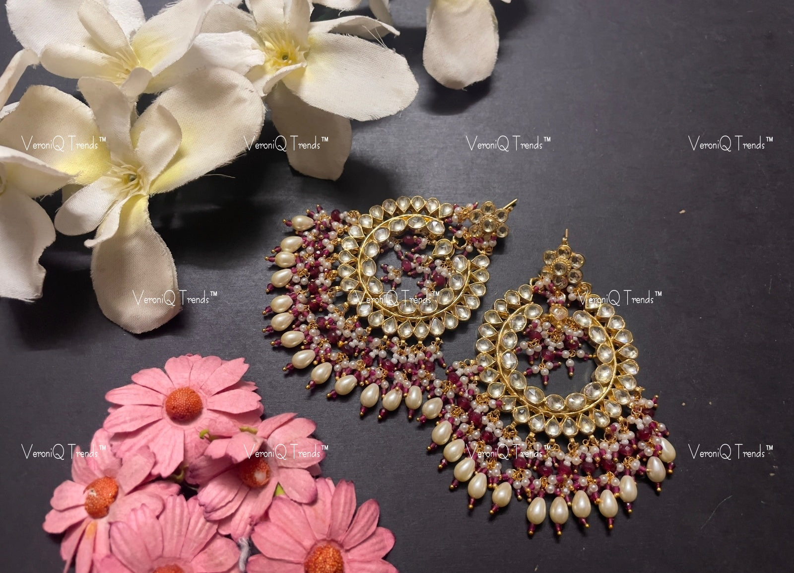 VeroniQ Trends-Traditional Gold Plated Pachi Kundan Chandbali Earrings Pachi Kundan-Gold Plated-Wedding Jewellery-Punjabi Jewellery-South Indian-Thappa Jewellery