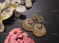 VeroniQ Trends-Royal Kemp Stone Gold Plated Pachi Kundan Chandbali Earrings Pachi Kundan-Gold Plated-Wedding Jewellery-Punjabi Jewellery-South Indian-Thappa Jewellery