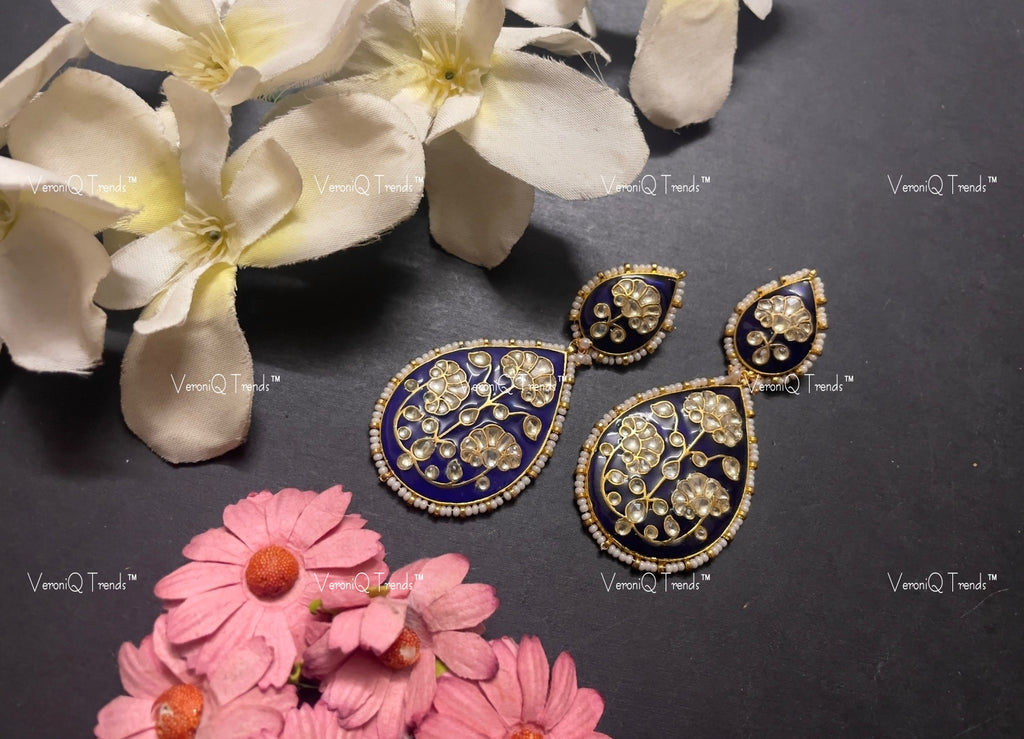 VeroniQ Trends-Gold Plated Pachi Kundan Meenkari Earrings Pachi Kundan-Gold Plated-Wedding Jewellery-Punjabi Jewellery-South Indian-Thappa Jewellery