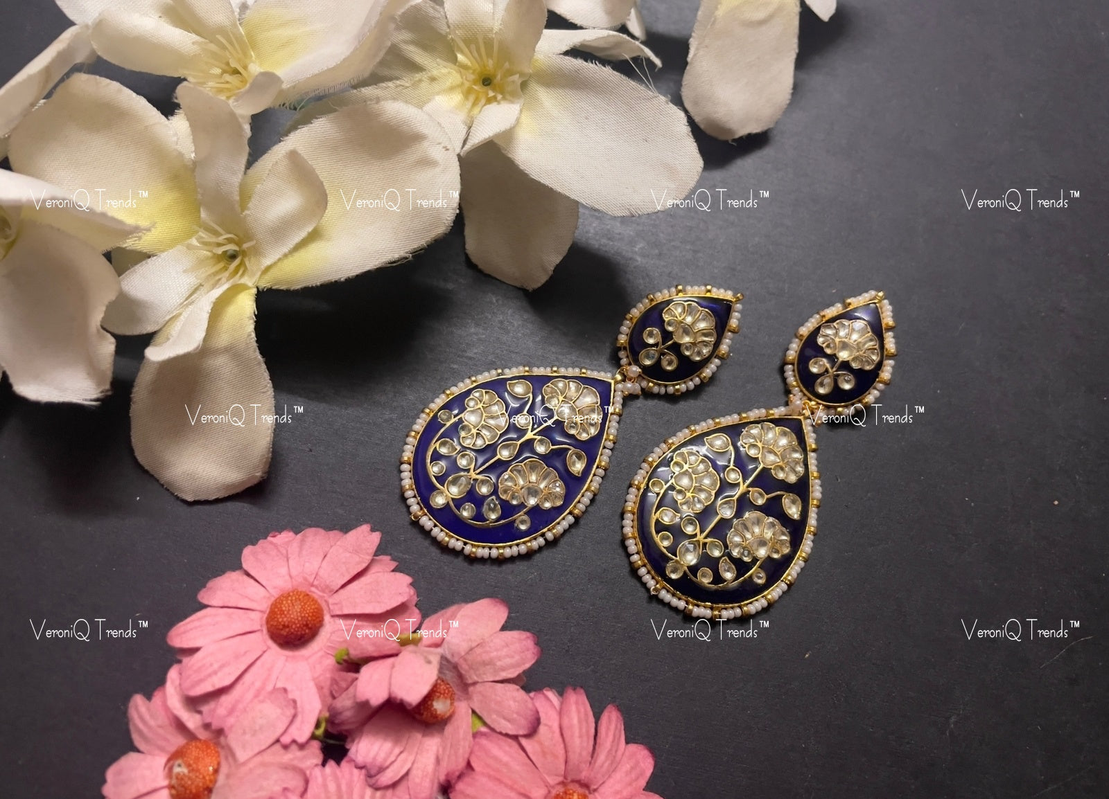VeroniQ Trends-Gold Plated Pachi Kundan Meenkari Earrings Pachi Kundan-Gold Plated-Wedding Jewellery-Punjabi Jewellery-South Indian-Thappa Jewellery