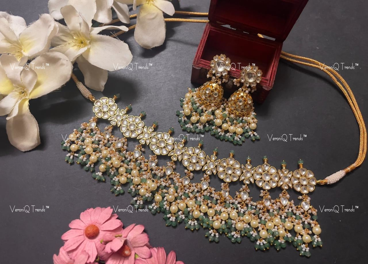 VeroniQ Trends-Kundan Jadau Gold Plated Pachi Kundan Choker Necklace Pachi Kundan-Gold Plated-Wedding Jewellery-Punjabi Jewellery-South Indian-Thappa Jewellery