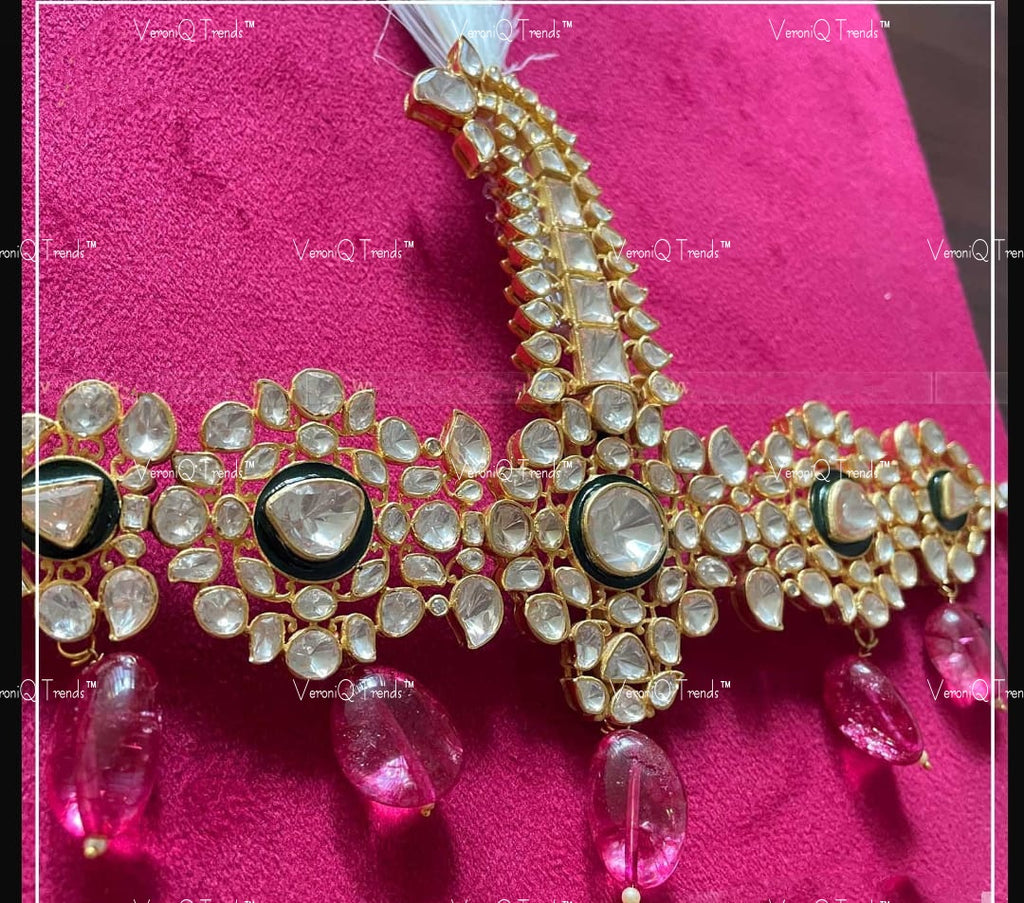 VeroniQ Trends-Traditional Gold Plated Pink Beads Pachi Kalangi Pachi Kundan-Gold Plated-Wedding Jewellery-Punjabi Jewellery-South Indian-Thappa Jewellery