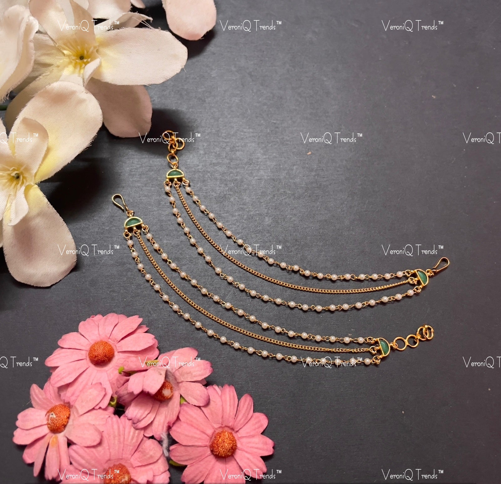 VeroniQ Trends-Gold Plated Pachi Kundan Earchain Pachi Kundan-Gold Plated-Wedding Jewellery-Punjabi Jewellery-South Indian-Thappa Jewellery