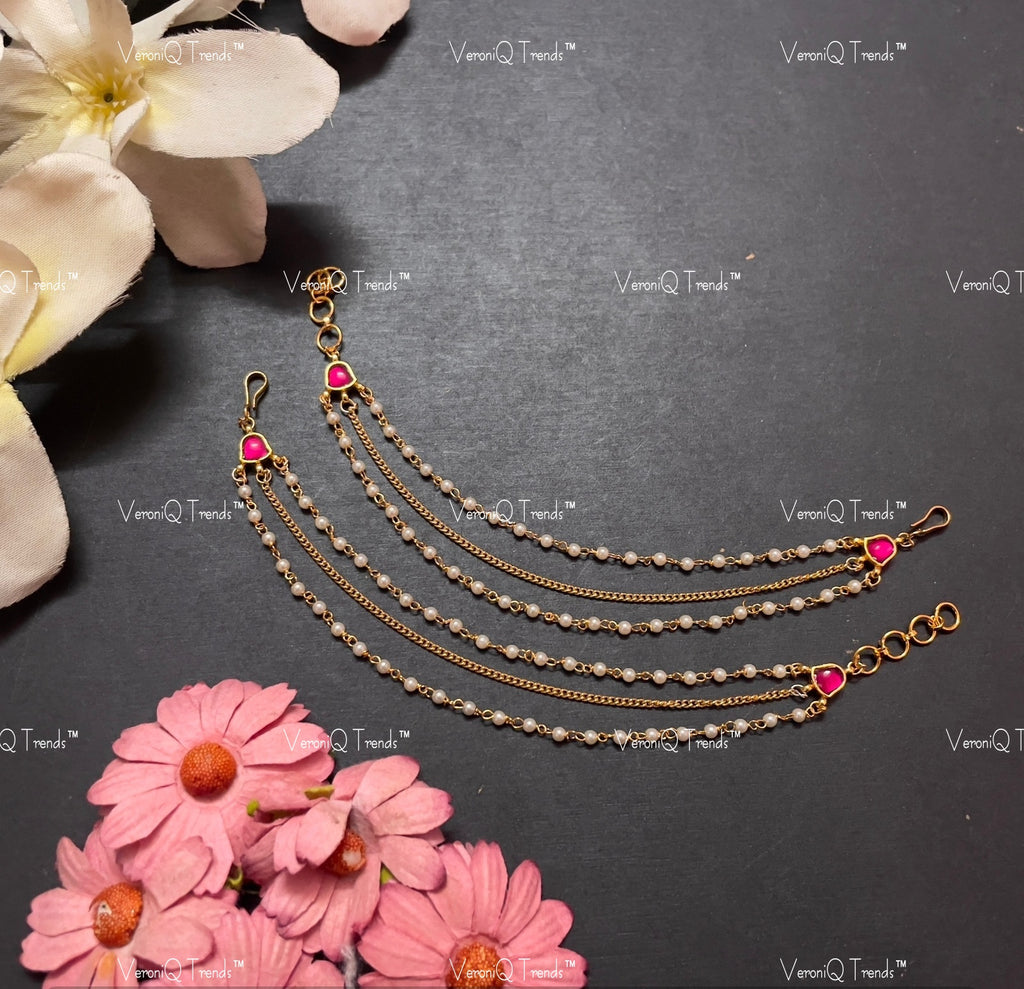 VeroniQ Trends-Gold Plated Pachi Kundan Earchain Pachi Kundan-Gold Plated-Wedding Jewellery-Punjabi Jewellery-South Indian-Thappa Jewellery