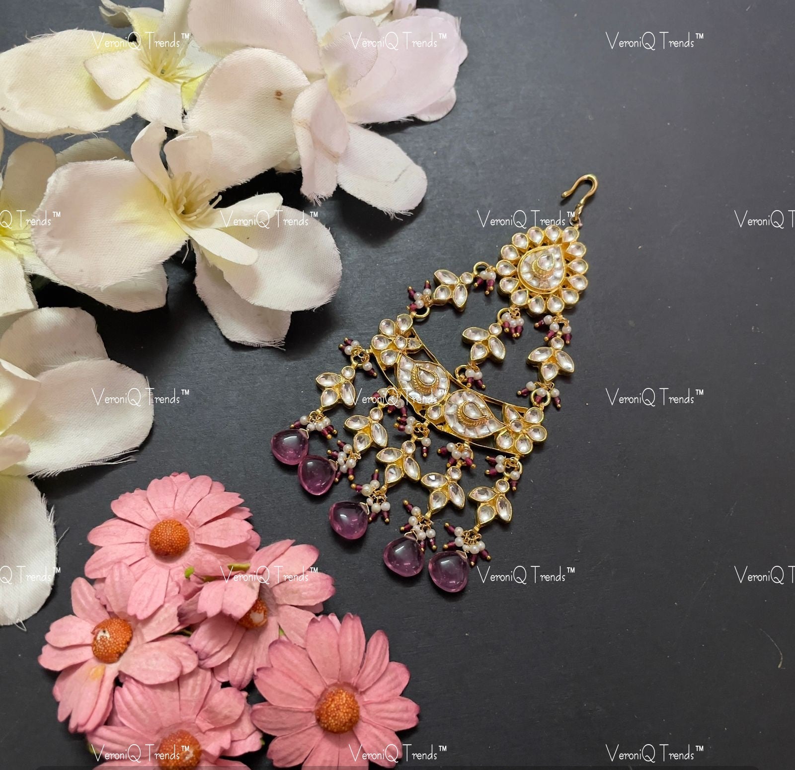 VeroniQ Trends-Gold Plated Pachi Kundan With Blue Beads Passa Pachi Kundan-Gold Plated-Wedding Jewellery-Punjabi Jewellery-South Indian-Thappa Jewellery