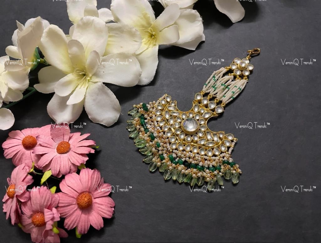VeroniQ Trends-Multistrand Pearl Beaded Gold Plated Pachi Kundan Passa Pachi Kundan-Gold Plated-Wedding Jewellery-Punjabi Jewellery-South Indian-Thappa Jewellery