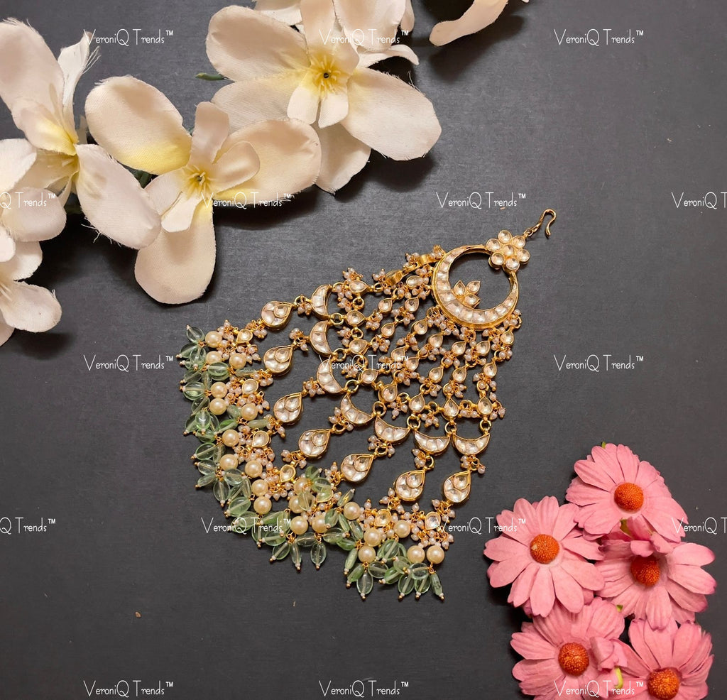 VeroniQ Trends-Traditional Gold Plated Pachi Kundan Chandbali Passa Pachi Kundan-Gold Plated-Wedding Jewellery-Punjabi Jewellery-South Indian-Thappa Jewellery