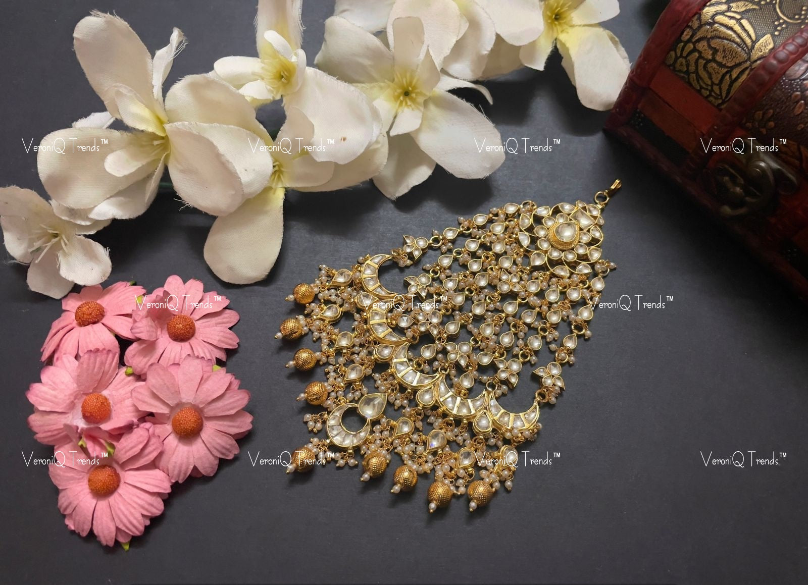 VeroniQ Trends-Gold Plated Pachi Kundan With Golden Beads Passa Pachi Kundan-Gold Plated-Wedding Jewellery-Punjabi Jewellery-South Indian-Thappa Jewellery