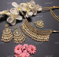VeroniQ Trends-Traditional Kundan Jadau Gold Plated Pachi Kundan Choker Necklace With Maang Tika and Earrings Pachi Kundan-Gold Plated-Wedding Jewellery-Punjabi Jewellery-South Indian-Thappa Jewellery