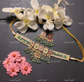 VeroniQ Trends-Traditional Kemp Stone Multistrand with Green Beads Gold Plated Pachi Kundan Choker Necklace With Maang Pachi Kundan-Gold Plated-Wedding Jewellery-Punjabi Jewellery-South Indian-Thappa Jewellery