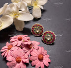 VeroniQ Trends-Traditional Gold Plated Kemp Stone Pachi Kundan Studs Earrings Pachi Kundan-Gold Plated-Wedding Jewelry-Punjabi Jewelry-South Indian-Thappa Jewelry