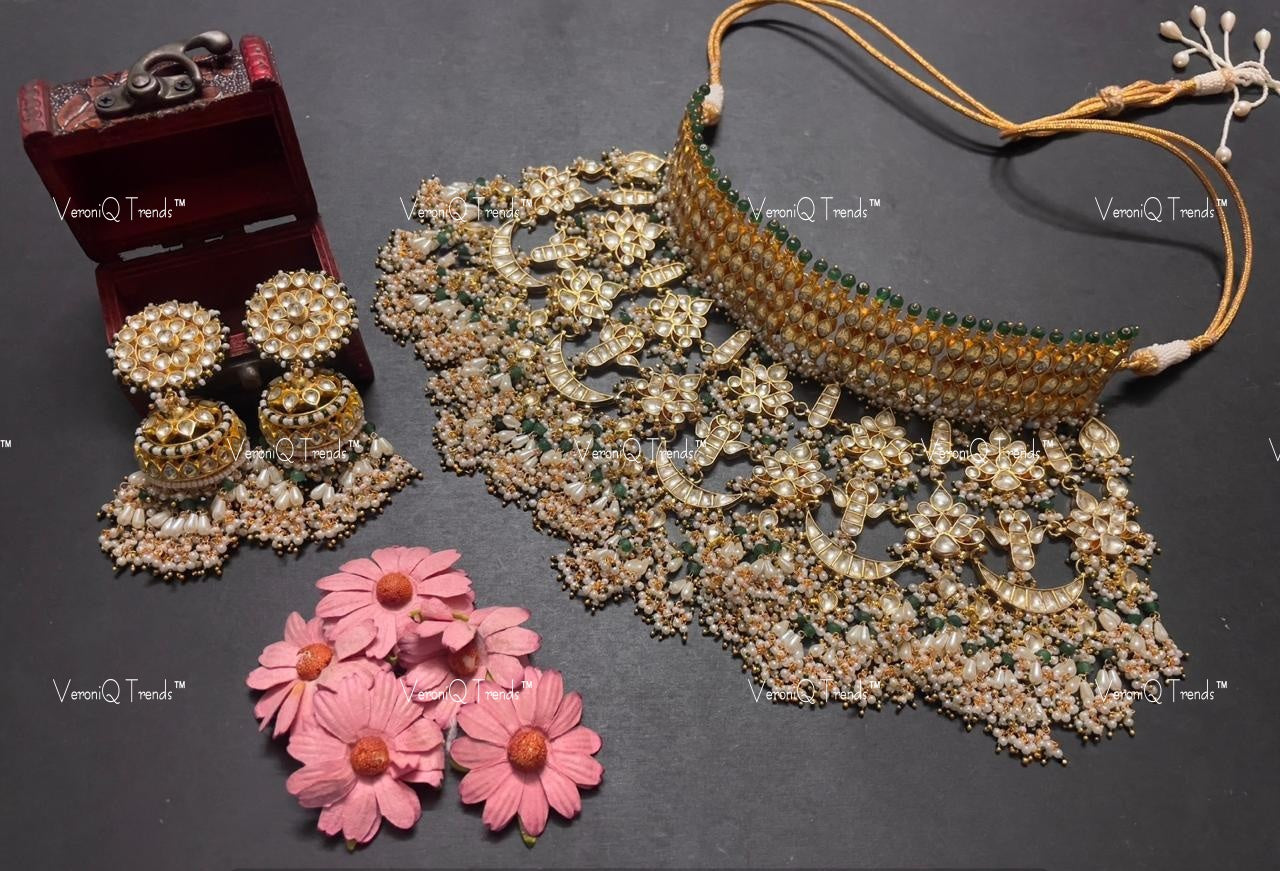 VeroniQ Trends-Bridal Kundan Jadau Gold Plated Pachi Kundan Choker Necklace Pachi Kundan-Gold Plated-Wedding Jewellery-Punjabi Jewellery-South Indian-Thappa Jewellery