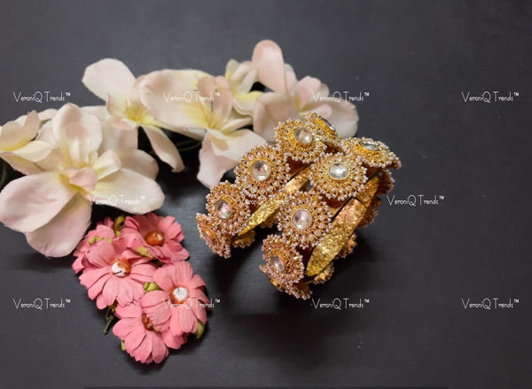 VeroniQ Trends-Gold Plated Kundan Jadau Pachi Kundan Bangles Pachi Kundan-Gold Plated-Wedding Jewellery-Punjabi Jewellery-South Indian-Thappa Jewellery
