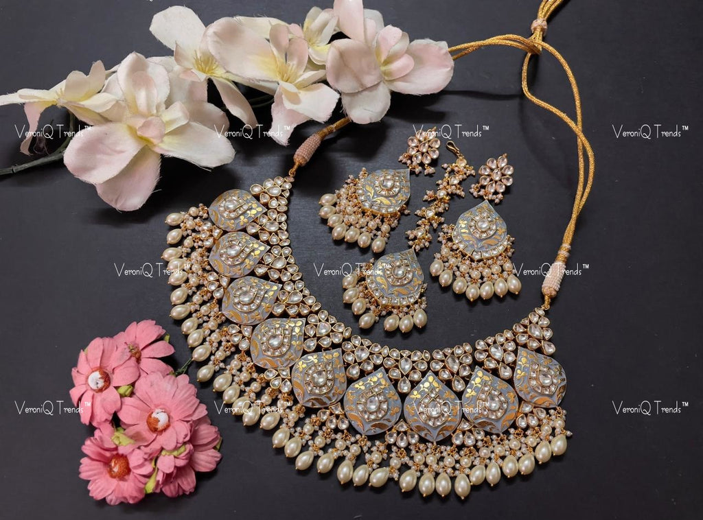 VeroniQ Trends-Traditional Pink Meenakari Kundan Jadau Gold Plated Pachi Kundan Necklace Pachi Kundan-Gold Plated-Wedding Jewellery-Punjabi Jewellery-South Indian-Thappa Jewellery