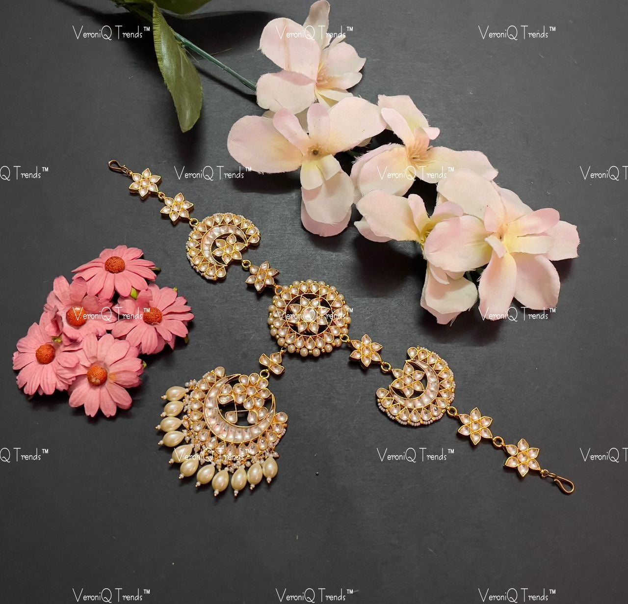 VeroniQ Trends-Gold Plated Kundan Jadau Pachi Kundan Matha Patti Pachi Kundan-Gold Plated-Wedding Jewellery-Punjabi Jewellery-South Indian-Thappa Jewellery