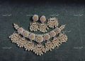 VeroniQ Trends-Pink Color Meenakari Gold Plated Pachi Kundan Pearl Chandbali Drops Choker Necklace Pachi Kundan-Gold Plated-Wedding Jewellery-Punjabi Jewellery-South Indian-Thappa Jewellery