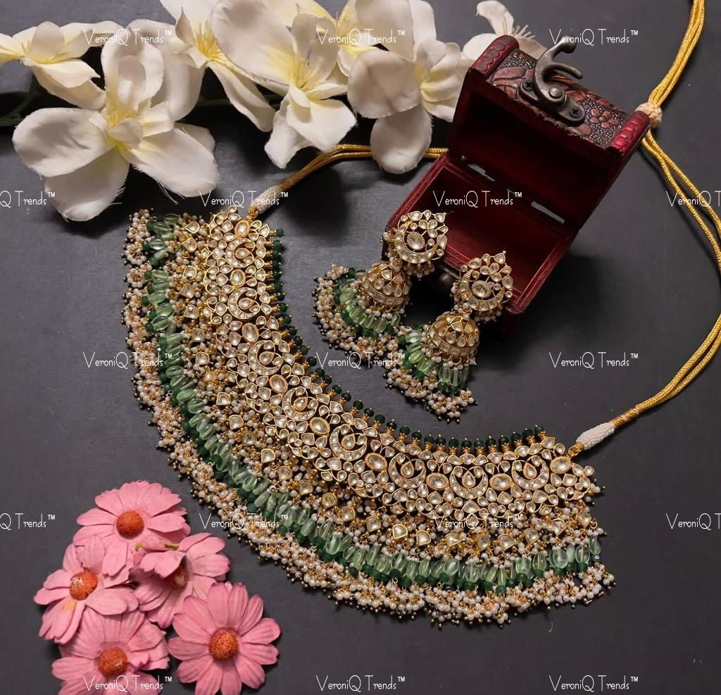 VeroniQ Trends-Kundan Jadau Gold Plated Pachi Kundan Necklace Pachi Kundan-Gold Plated-Wedding Jewellery-Punjabi Jewellery-South Indian-Thappa Jewellery