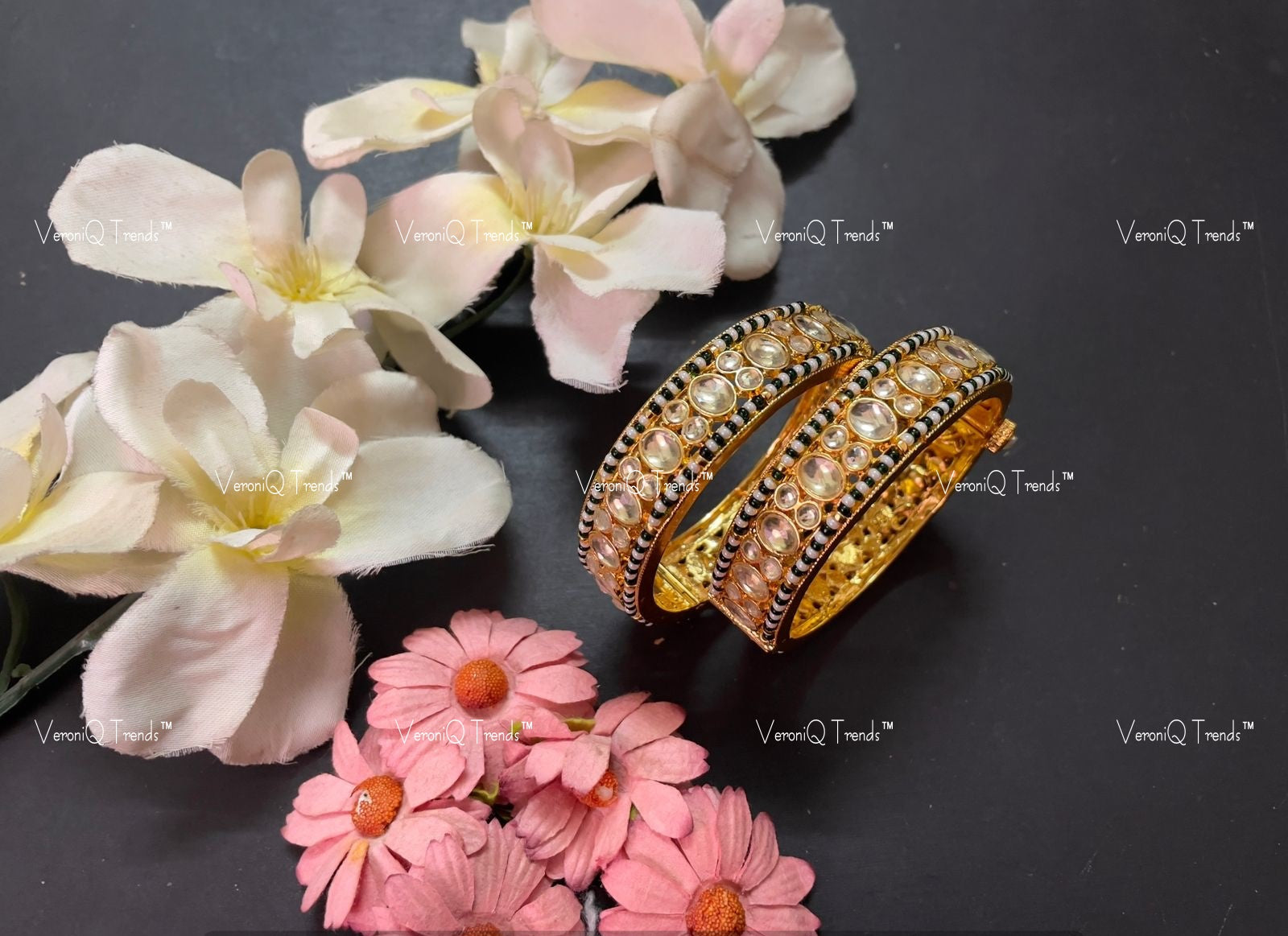 VeroniQ Trends-Gold Plated Kundan Jadau Kemp Stone Pachi Kundan Bangles Pachi Kundan-Gold Plated-Wedding Jewellery-Punjabi Jewellery-South Indian-Thappa Jewellery