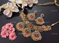 VeroniQ Trends-South Indian Gold Plated Pachi Kundan Kemp Stone Chandbali Necklace with Peacock Motif Pachi Kundan-Gold Plated-Wedding Jewellery-Punjabi Jewellery-South Indian-Thappa Jewellery
