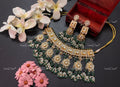 VeroniQ Trends-Traditional Kundan Jadau Gold Plated Pachi Kundan Choker Necklace with Green Beads Pachi Kundan-Gold Plated-Wedding Jewellery-Punjabi Jewellery-South Indian-Thappa Jewellery