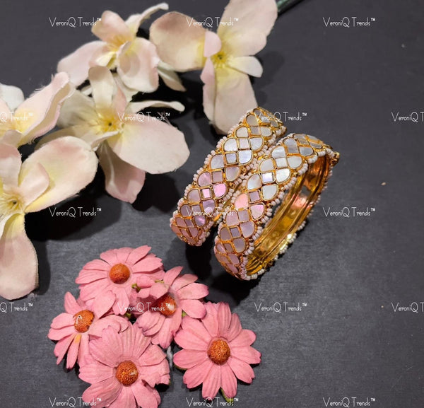 VeroniQ Trends-Gold Plated Mother of Pearl Pachi Kundan Bangles Pachi Kundan-Gold Plated-Wedding Jewellery-Punjabi Jewellery-South Indian-Thappa Jewellery