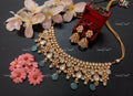 VeroniQ Trends-Traditional Turquoise Blue Beads With Diamond Look Kundan Jadau Gold Plated Pachi Kundan Necklace Pachi Kundan-Gold Plated-Wedding Jewellery-Punjabi Jewellery-South Indian-Thappa Jewellery