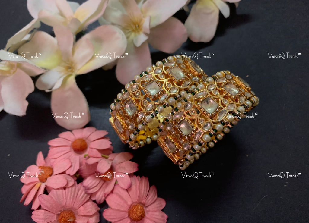 VeroniQ Trends-Kemp Stone Gold Plated Pachi Kundan Bangles Pachi Kundan-Gold Plated-Wedding Jewellery-Punjabi Jewellery-South Indian-Thappa Jewellery