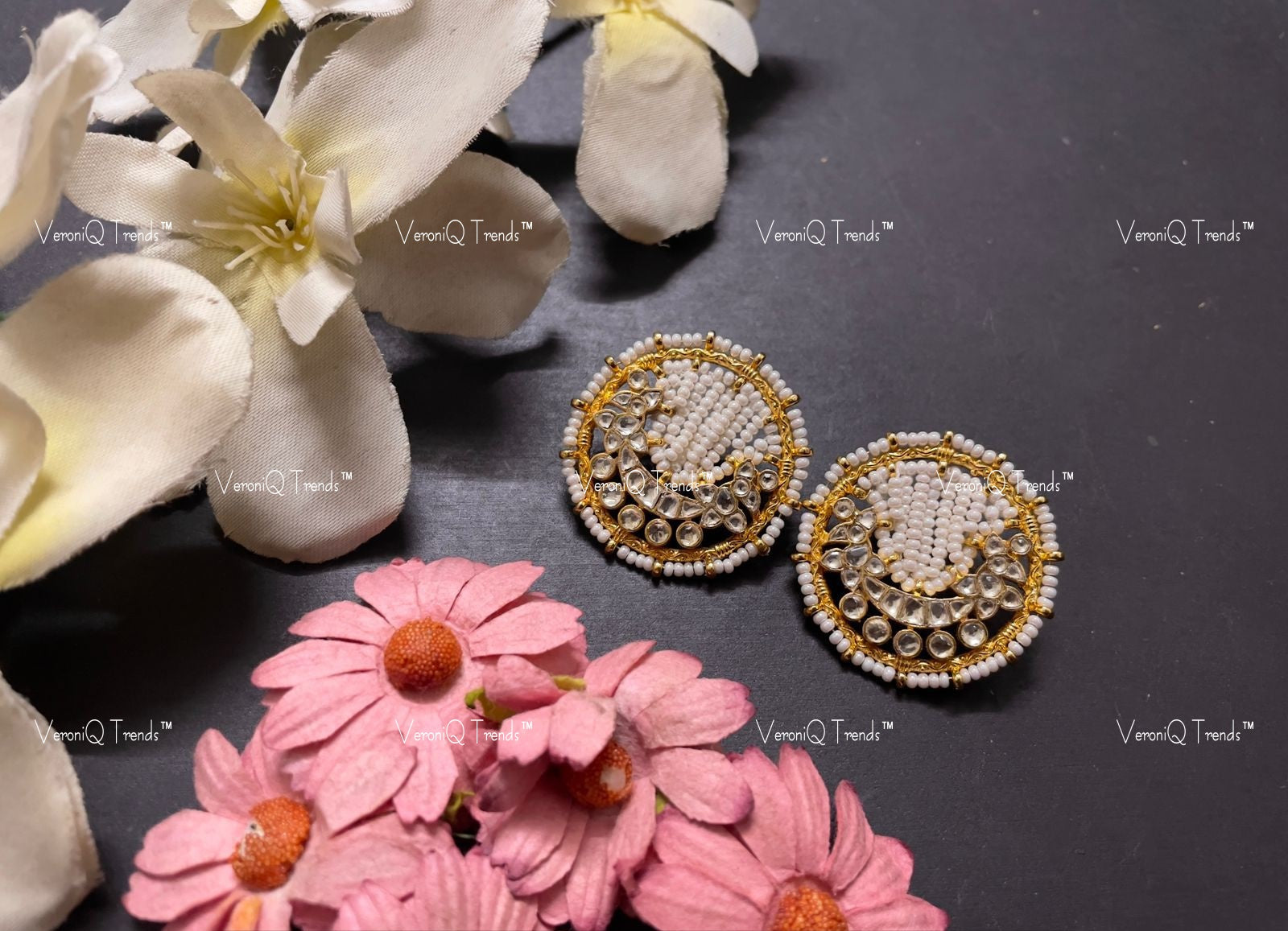 VeroniQ Trends-Kundan Jadau Gold Plated Pachi Kundan Earrings Kundan-Gold Plated-Wedding Jewellery-Punjabi Jewellery-South Indian-Thappa Jewellery