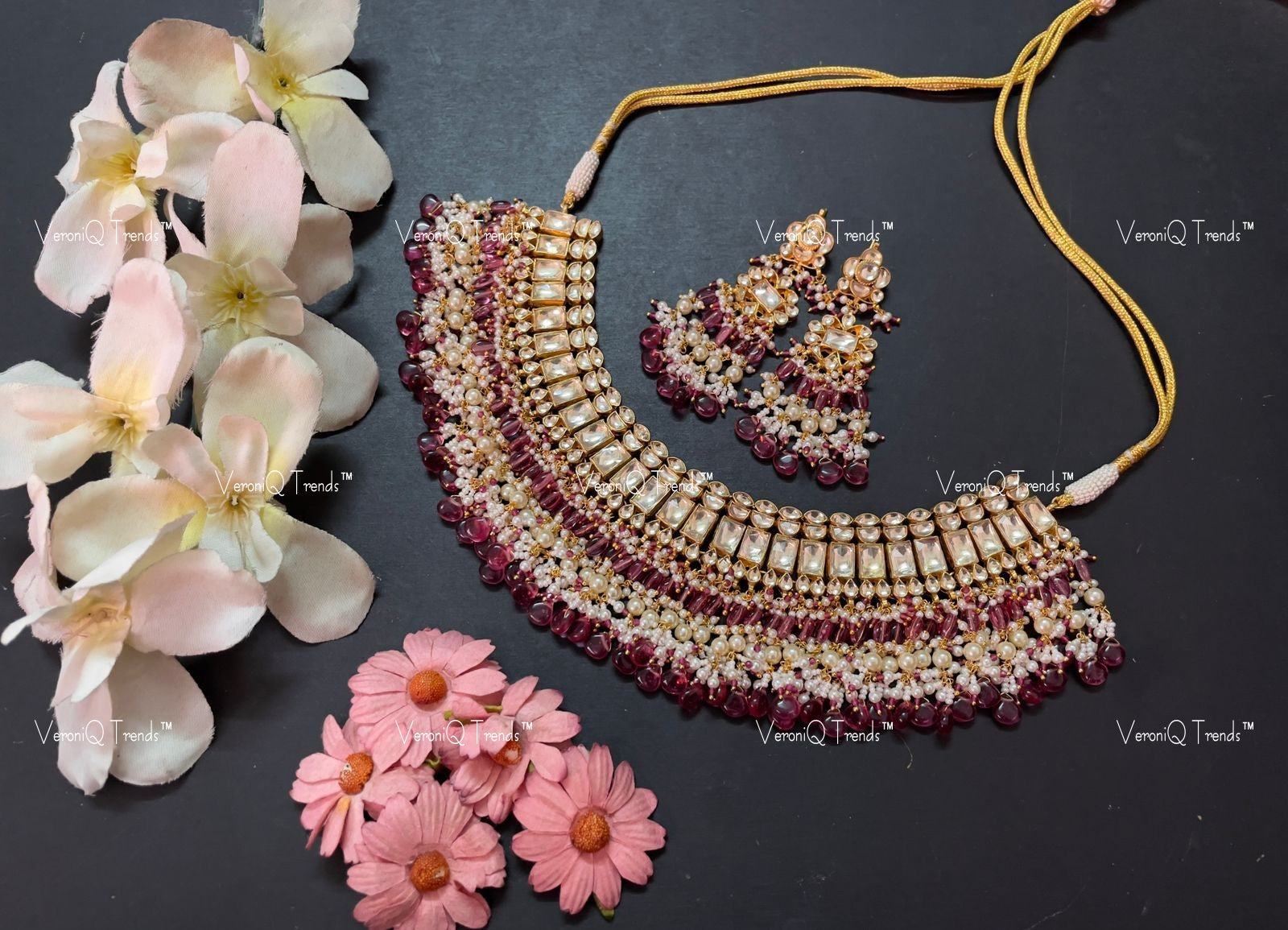 VeroniQ Trends-Traditional Kundan Jadau Gold Plated Pachi Kundan Choker Necklace Pachi Kundan-Gold Plated-Wedding Jewellery-Punjabi Jewellery-South Indian-Thappa Jewellery