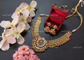 VeroniQ Trends-South Indian Kemp Stone Gold Plated Pachi Kundan Necklace Pachi Kundan-Gold Plated-Wedding Jewellery-Punjabi Jewellery-South Indian-Thappa Jewellery