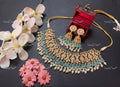 VeroniQ Trends-Turquoise Blue Beads Kundan Jadau Gold Plated Pachi Kundan Necklace Pachi Kundan-Gold Plated-Wedding Jewellery-Punjabi Jewellery-South Indian-Thappa Jewellery