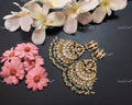VeroniQ Trends-Kundan Jadau Gold Plated Pachi Kundan Chandbali Earrings With Green Beads Pachi Kundan-Gold Plated-Wedding Jewellery-Punjabi Jewellery-South Indian-Thappa Jewellery