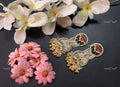 VeroniQ Trends-Lotus Design Kundan And Pearl Gold Plated Pachi Kundan Earrings Pachi Kundan-Gold Plated-Wedding Jewellery-Punjabi Jewellery-South Indian-Thappa Jewellery