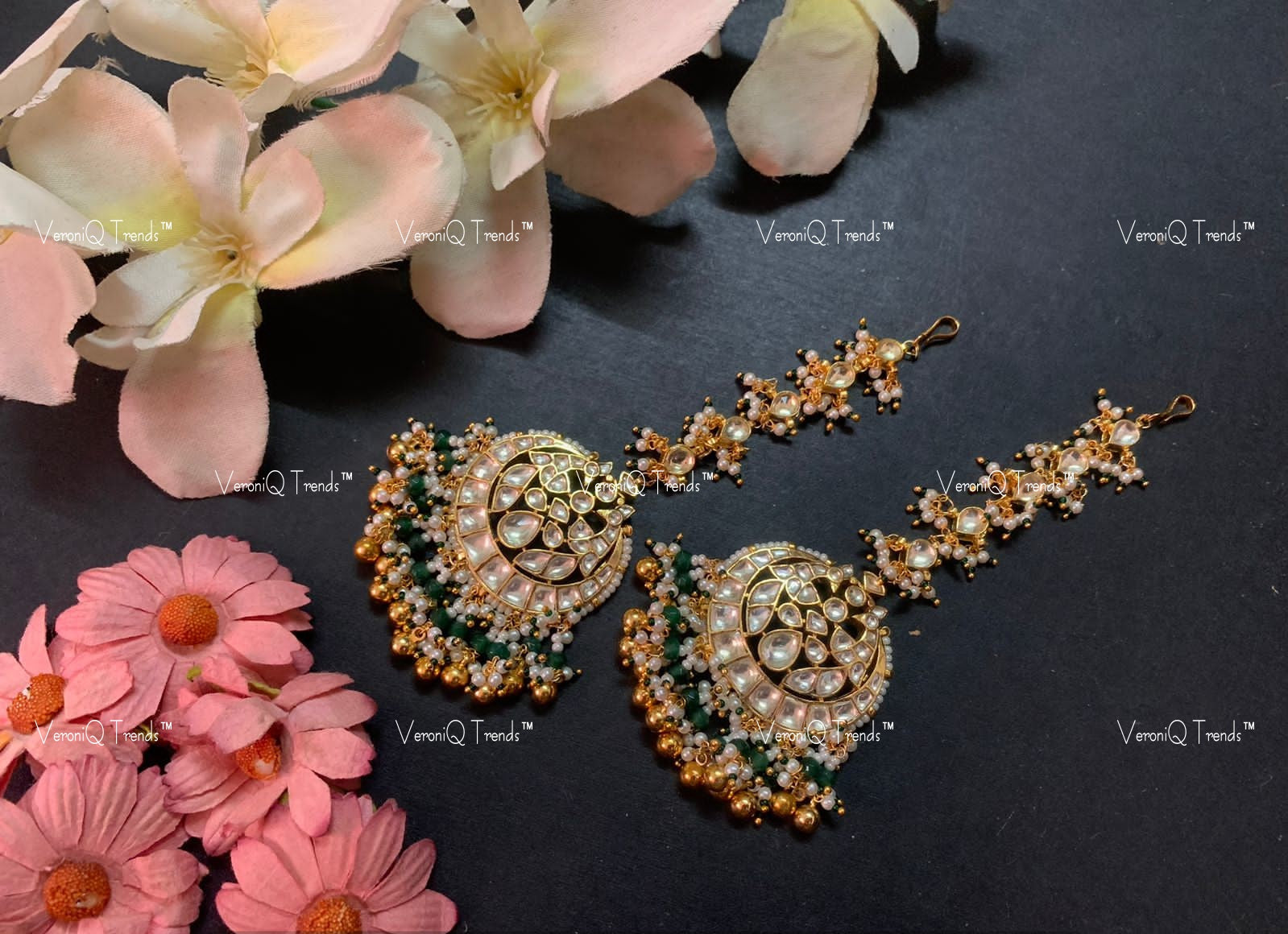 VeroniQ Trends-Kundan And Kemp Stone Gold Plated Pachi Kundan Maang Tika Pachi Kundan-Gold Plated-Wedding Jewellery-Punjabi Jewellery-South Indian-Thappa Jewellery