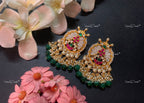 VeroniQ Trends-Round Design Kemp Stone Gold Plated Pachi Kundan Earrings With Beads Pachi Kundan-Gold Plated-Wedding Jewelry-Punjabi Jewelry-South Indian-Thappa Jewelry