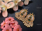 VeroniQ Trends-Round Design Kemp Stone Gold Plated Pachi Kundan Earrings With Beads Pachi Kundan-Gold Plated-Wedding Jewelry-Punjabi Jewelry-South Indian-Thappa Jewelry