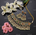 VeroniQ Trends-Royal Navratan Gold Plated Pachi Kundan Kemp Stone Choker Necklace Pachi Kundan-Gold Plated-Wedding Jewellery-Punjabi Jewellery-South Indian-Thappa Jewellery