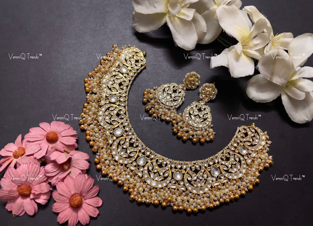 VeroniQ Trends-Traditional Kemp Stone Gold Plated Pachi Kundan Necklace Pachi Kundan-Gold Plated-Wedding Jewellery-Punjabi Jewellery-South Indian-Thappa Jewellery