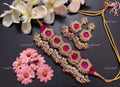 VeroniQ Trends-Traditional Pink Color Stone Gold Plated Pachi Kundan Choker Necklace Pachi Kundan-Gold Plated-Wedding Jewellery-Punjabi Jewellery-South Indian-Thappa Jewellery