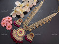 VeroniQ Trends-Traditional Kemp Stone With Ruby Pink Beads Gold Plated Pachi Kundan Long Rani Haar Necklace Pachi Kundan-Gold Plated-Wedding Jewellery-Punjabi Jewellery-South Indian-Thappa Jewellery