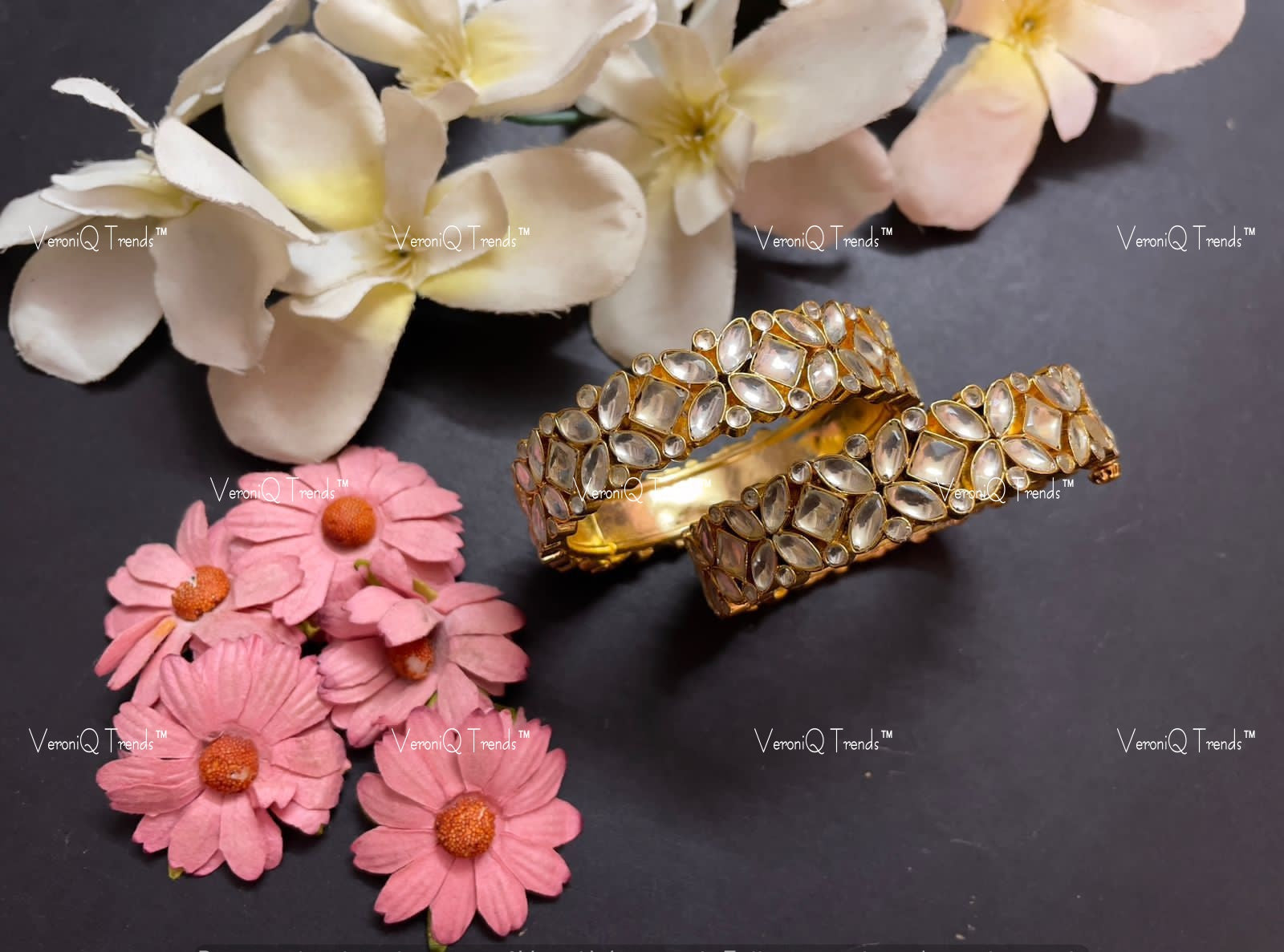 VeroniQ Trends-Gold Plated Kundan Jadau Pachi Kundan Bangles Pachi Kundan-Gold Plated-Wedding Jewellery-Punjabi Jewellery-South Indian-Thappa Jewellery