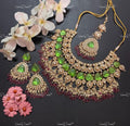 VeroniQ Trends-Bridal Green Stone And Kundan Jadau Gold Plated Pachi Kundan Necklace Pachi Kundan-Gold Plated-Wedding Jewellery-Punjabi Jewellery-South Indian-Thappa Jewellery