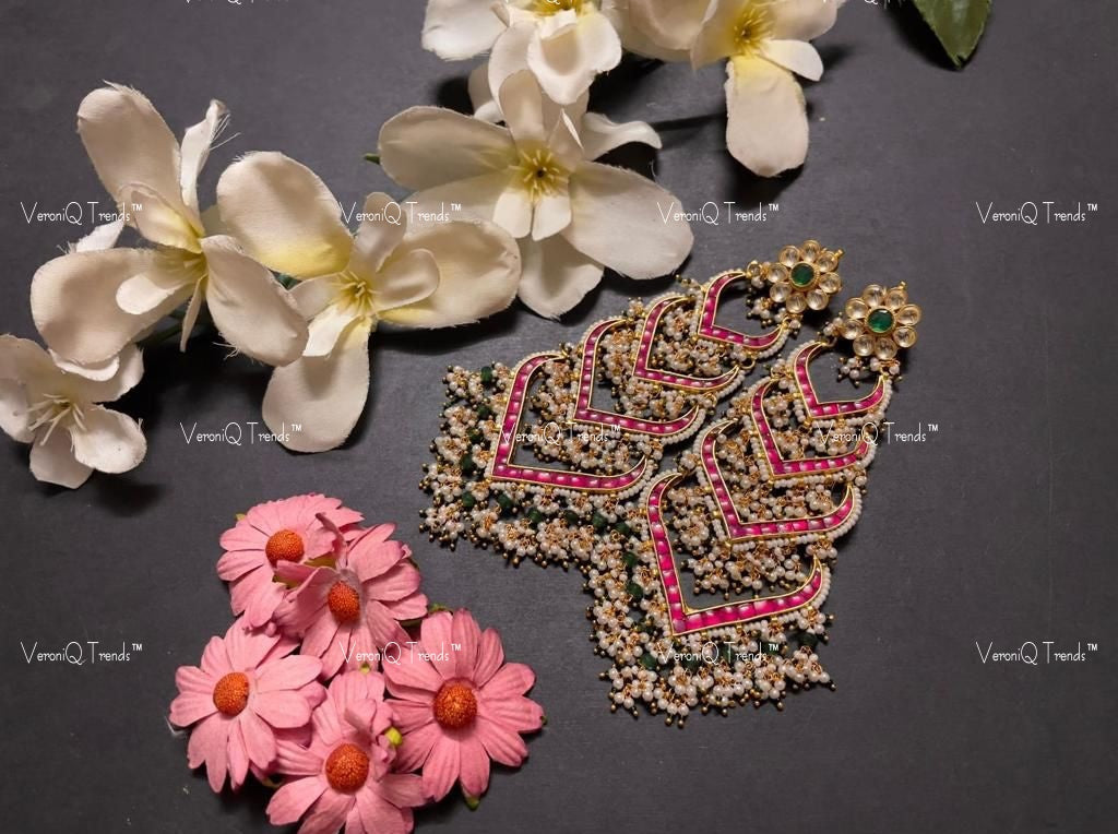 VeroniQ Trends-Passa Style Kemp Stone Gold Plated Pachi Kundan Earrings Pachi Kundan-Gold Plated-Wedding Jewellery-Punjabi Jewellery-South Indian-Thappa Jewellery
