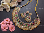 VeroniQ Trends-Traditional Kemp Stone Gold Plated Pachi Kundan Necklace With Peacock Motif Pachi Kundan-Gold Plated-Wedding Jewelry-Punjabi Jewelry-South Indian-Thappa Jewelry