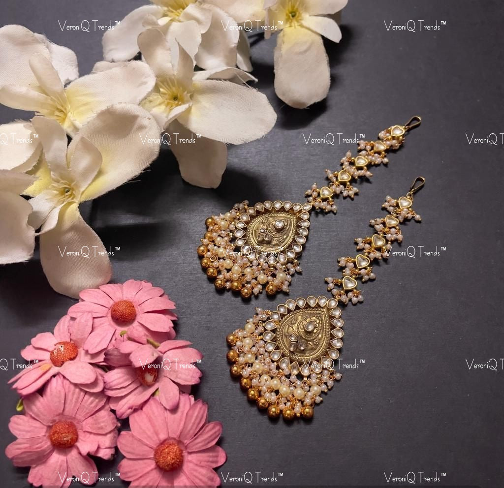 VeroniQ Trends-Gold Plated Pachi Maang Tika Pachi Kundan-Gold Plated-Wedding Jewellery-Punjabi Jewellery-South Indian-Thappa Jewellery