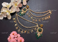 VeroniQ Trends-South Indian Green Carved Stone Gold Plated Pachi Earchain Pachi Kundan-Gold Plated-Wedding Jewellery-Punjabi Jewellery-South Indian-Thappa Jewellery