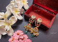 VeroniQ Trends-Tradition Gold Plated Kemp Stone And Turquoise Blue Pachi Kundan Chandbali Jhumki Earrings Pachi Kundan-Gold Plated-Wedding Jewellery-Punjabi Jewellery-South Indian-Thappa Jewellery