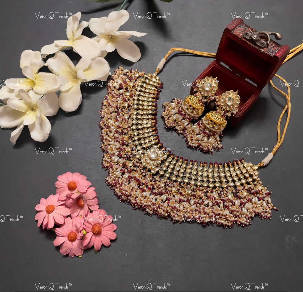 VeroniQ Trends-Traditional Gold Plated Pachi Kundan Jadau Necklace Pachi Kundan-Gold Plated-Wedding Jewellery-Punjabi Jewellery-South Indian-Thappa Jewellery