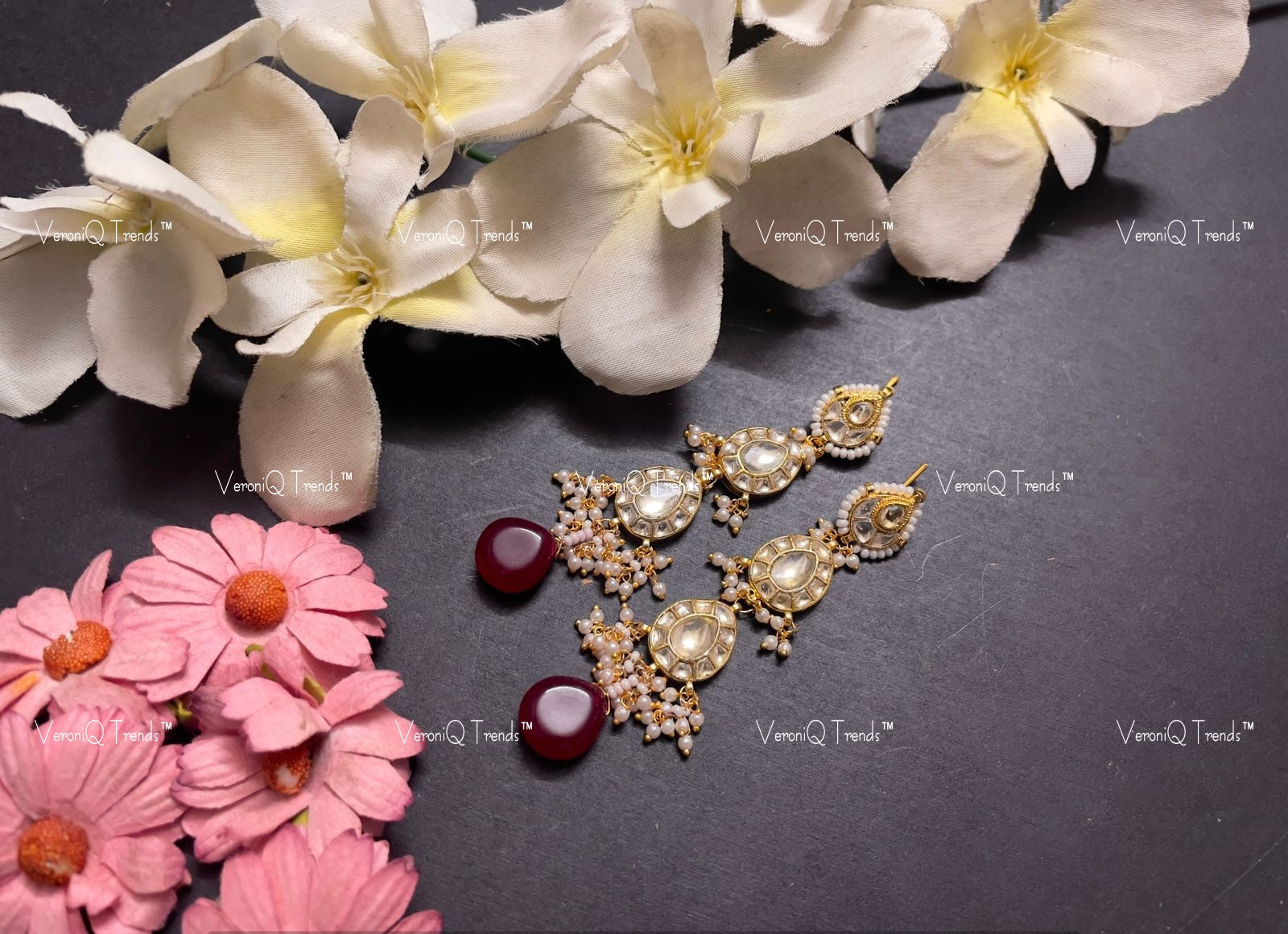 VeroniQ Trends-Gold Plated Pachi Kundan Earrings Pachi Kundan-Gold Plated-Wedding Jewellery-Punjabi Jewellery-South Indian-Thappa Jewellery
